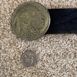 Indianhead buckle Canterbury Black leather belt.